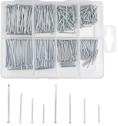 Eckerdromk 560 Pcs Clavos para Madera, 6 Tamaño Surtido Clavo pared de Hormigón Galvanizados Cabeza Redonda, Hardware Surtido de Clavos Cemento de Acero, Uso Universal en Interiores y Exteriores