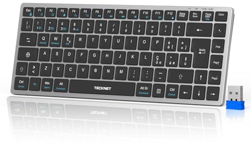 TECKNET Tastiera Bluetooth Ricaricabile, 4-Dispositivo (2.4G USB+3 BT), Mini Tastiera Wireless Italiana, Easy-Switch per Windows, MacOS, iOS, Android, Samsung Tablet, Smart TV, Italiano Layout QWERTY