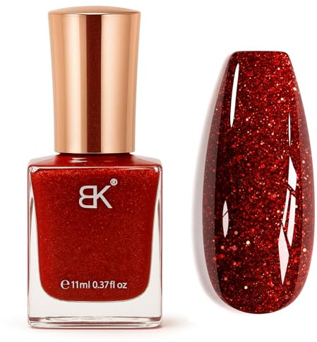 Red Glitter Nail Polish - Christmas Wine Red Burgundy Nail Varnish - Shimmer Burgundy Nail Varnish Quick Dry Long Lasting Nail Polish for Women Girls DIY Salon Nail Art Manicure No Need Cured 11ml