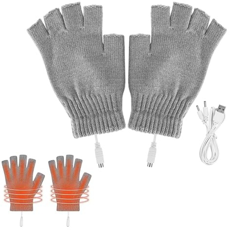 Guanti Riscaldati USB, Guanti Riscaldati Senza Dita, Winter Heating Gloves, Guantis Riscaldati Per Computer Portatile, Lavoro A Maglia Lavabili, Per Uomini E Donne, Grigio
