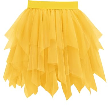 Vlazom tyllkjol, tyllkjol, 4 lager, underkjol, vintage, A-linje, rockabilly tutu-kjol för utklädningsfester, dans, halloweenfest S-3XL, gUL, L/XL