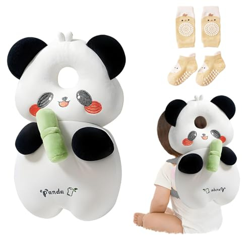 Bambebe Baby huvudskydd kudde skydd ryggsäck säkerhetsdynor justerbar storlek säkerhetshjälm sele gång huvudskydd för 4-24 månader småbarn (Panda)