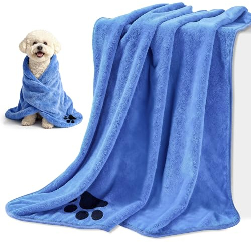 Blanlody 2 Pièces Serviette Chien,Serviette pour Chien 75 X 35 Cm Serviette De Toilette Extra Absorbante, Doux Séchage Rapide Microfibre pour Chats, Chiens Ou Autres Animaux, (Bleu,S)
