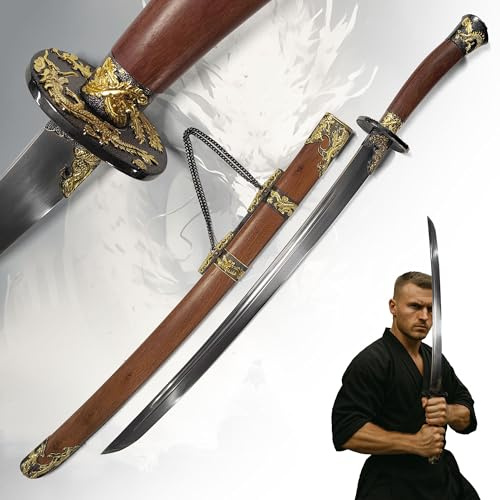Handgeschmiedeter Kung Fu Säbel | Scharfes Dao Schwert aus 1050 Stahl | Chinesisches Kampfkunst Schwert mit Palisandergriff für Sammler & Training