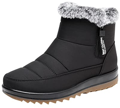 Botas de invierno para mujer, botas de nieve, botas de hombre, cálidas, forradas, botas de invierno, acolchadas, antideslizantes, de algodón, planas, impermeables, cálidas, para el día a día, Negro