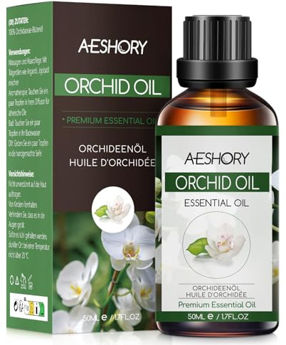 AESHORY Orkidé Eterisk Olja 50ML, Naturliga Orkidéolja Aromaterapioljor, Premium Aroma Diffusorolja Aromaterapi Doftolja för Diffusor, Hudvård, Hårvård, Avslappning, Massage, Bad