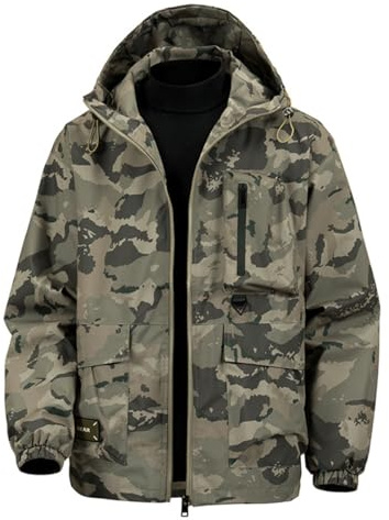 YOUTHUP Veste homme camouflage étanche capuche randonnée | Polyester technique capuche réglable poignets élastiques coupe ergonomique pour randonnée camping plein air et marche active