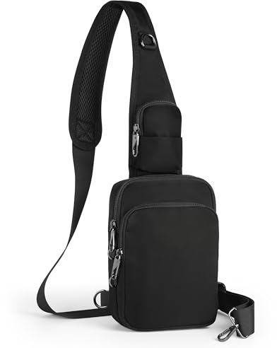 BROADREAM Sac à bandoulière antivol - Sac de poitrine - Sac à bandoulière - Pour homme et femme - Petit homme - Avec fermeture éclair et blocage RFID