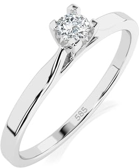 Bague de fiançailles femme or blanc 14k - diamant 0.06ct, chaton haut