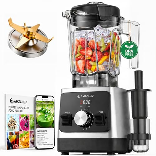 AMZCHEF Frullatore Elettrico Professionale 2L, Blender Tritaghiaccio Multifunzione per Smoothie e Zuppe, Cucina con 1800W, Caraffa in Tritan Senza BPA, 9 Velocità, 5 Programmi, Facile da Pulire