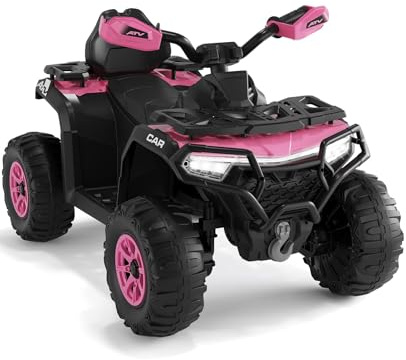GarveeMore Quad Eléctrico Infantil 12V 4x4 con 2 Motores - Coche Niño Rosa Intenso con Control Remoto Parental, Suspensión, Faros LED, Música USB para Niños de 3 a 6 Años