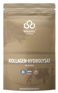 edubily nutrition® Kollagen Pulver (350 g) • Aus zertifizierter Weidehaltung • Premium Collagen Hydrolysat mit Co-Faktoren zur Gelenkgesundheit & kräftiges Bindegewebe • Im Klettverschlussbeutel