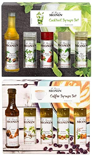 Monin Double Gift Set, Coffee & Cocktail Syrup Gift Sets (5 x 5cl Each)
