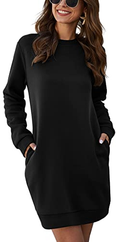 ORANDESIGNE Vestiti Casual da Donna Moda Linea A Abito in Maglione Girocollo Elegante Mini Abito Corto A Maniche Lunghe Tinta Unita Sweatshirt Felpa Lunga Pullover Invernale