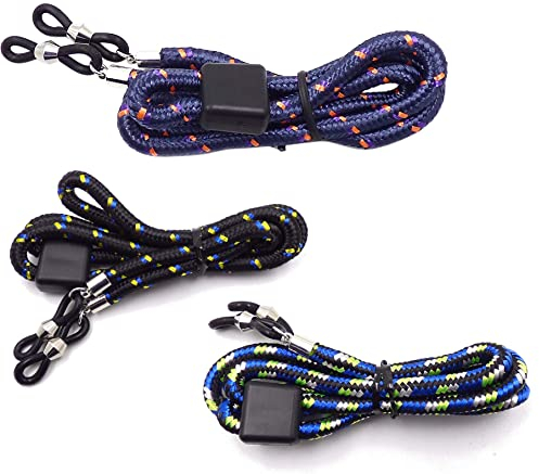 La Optica B.L.M. Unisex Brillenband Bunt 65cm für Sonnenbrillen, Lesebrillen, Brillen, Sport - Farben (3er Set (Schwarz, Blau, Navy))