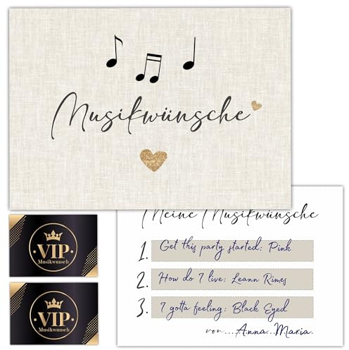 Kackspecht 50 Musikwunschkarten Hochzeit inkl. VIP Karten Musikwunsch Dj Karten Geburtstag Boho Musikwünsche Musikkarten Partykarten