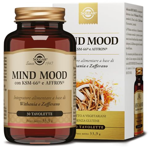 Solgar MIND MOOD – Withania KSM-66® e Zafferano affron® per benessere mentale e tono dell’umore, 30 tavolette