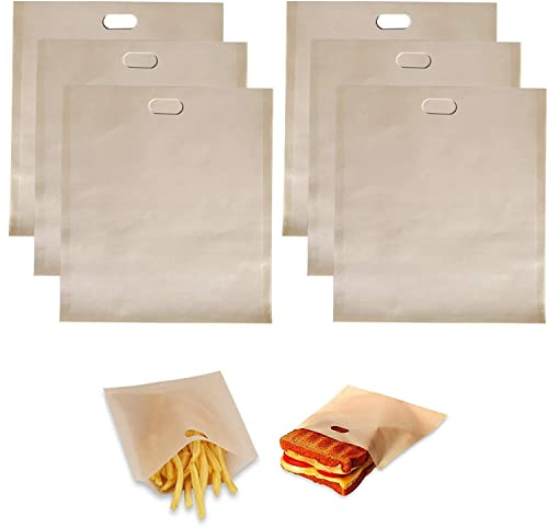 Paquete de 6 bolsas reutilizables para tostadora, antiadherentes, bolsa de pan lavable para pizza, queso, panini, horno, microondas, 3 tamaños
