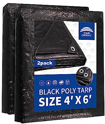 Small Black Tarps 4x6 Feet (2 Pack), UV Resistant, 8 Mil Multipurpose Medium Duty Waterproof Poly Tarp Cover with Metal Grommets and Reinforced Edges by RAINDEWAY