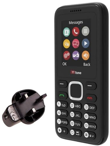 TTfone TT150 Unlocked Basic Mobile Phone UK Sim Free with Bluetooth, Long Battery Life, Dual Sim with camera and games, easy to use, durable and light weight pay as you go (Black, with Mains Charger)