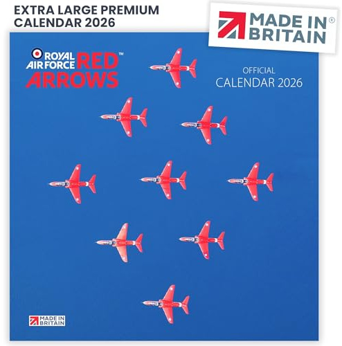 ALLTRADE Calendar 2026 Red Arrows 2026 Calendar UK Holidays Official Large Premium Wall Royal Air Force RAF MADE IN BRITAIN® on FSC® paper and Carbon Capture by Trees Planted in UK Great Gift