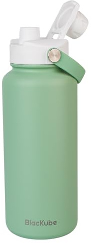Blackube Gourde isotherme en acier inoxydable - 1000 ml - Sans BPA - Anti-fuite - Grande gourde en métal pour le sport, l'école, le fitness, l'extérieur, le camping - Vert