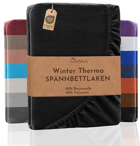 NatureMark Winter Thermo Fleece Spannbettlaken, Spannbetttuch in vielen Farben und Größen Winter Bettlaken, Spannbettlaken 120 x 200 cm - schwarz