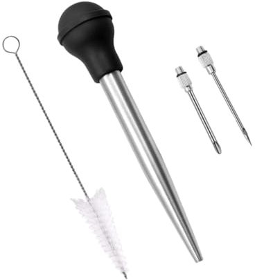 HEMOTON 1 Pompa per Condimento di Tacchino Spazzola per La Pulizia della Griglia Iniettore Alimentare alla Salsiccia Siringa Silicone Abito Acciaio Inossidabile 304 Bistecca Pane