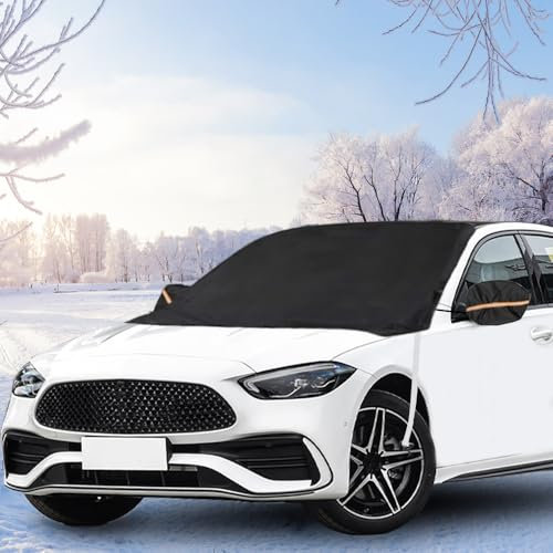 Uoimky Copri Parabrezza Auto, Copertura Protezione Parabrezza con Gancio per Cinghia Fissa Ripiegabile Telo Parabrezza Auto Antigelo per Neve, Gelo, Ghiaccio, Anti UV, Polvere，215x125cm