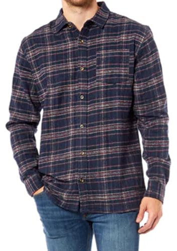 G5 APPAREL Mens Casual Long Sleeve Winter Warm Flannel Check Shirt (UK, Alpha, XL, Regular, Regular, Navy)