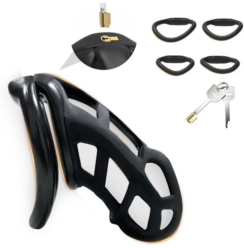 AMZII 7.0 Ceintures de Chasteté Pénis SexToys Homme,Chastity Ceintures avec 4 Arc Anneaux de Pénis & Serrure Super-Invisible,Ceintures de Chasteté Hommes,Chasteté Pour Pénis Ceintures de Chasteté (XL)
