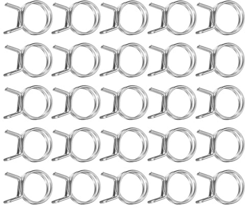 QUARKZMAN 25Pcs 22mm/0.87inch Diamètre Intérieur Double Fil Collier Serre-Tube À Ressort, Clips À Ressort Ajustables En Acier Inoxydable Pour Tuyau Ligne De Carburant Tube En Silicone