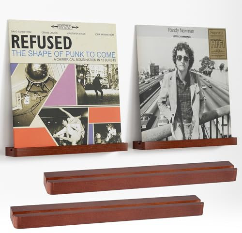 Axeman Wood Vinyl Record Shelf Wall Mount, Floating Shelves for LPs, CD, Album Holder Wall Display, Elegant Wooden Ledge for Vinyl Record Storage, Vintage Home Decor - 2 Pack, Brown