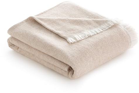 Todocama - Manta de Algodón Extrasuave con Diseño Rayas, Colcha Multiusos Four Seasons para Sofá, Cama, Funda Decorativa y Manta Fular (Beige Arena, 120x180cm).