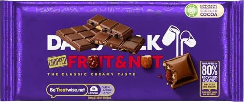 Cadbery Dery Milk Fruit & Nut Bar, Classic Chocolate Delight, 180 g (Pack of 1)