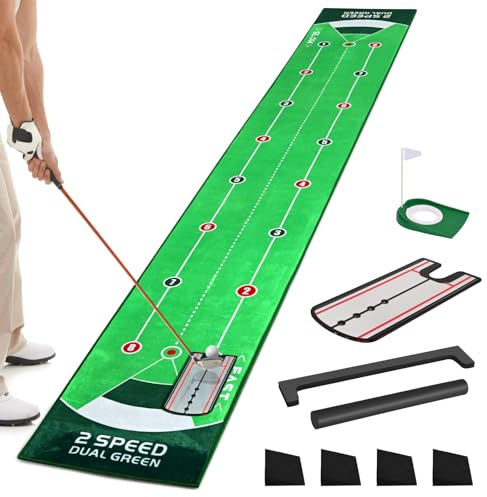 Tapis de golf professionnel vert de qualité supérieure avec miroir de putting, aide à l'entraînement de golf portable pour la maison, le bureau, le jardin, le golf, cadeau pour homme golfeurs