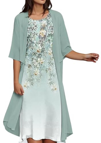 Mother of The Bride Dresses 2 Piece Outfits Women Half Sleeve Open Front Lightweight Long Cardigans and Elegant Floral Print Boho Dress Beach Vacation Evening Party Wedding Guest Frocks for Women