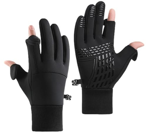 MXHBSTP Waterproof Gloves, Touchscreen Fishing Gloves for Men with Flip Cap, Fingerless Work Gloves for Cycling Running Commuting, Black L Size