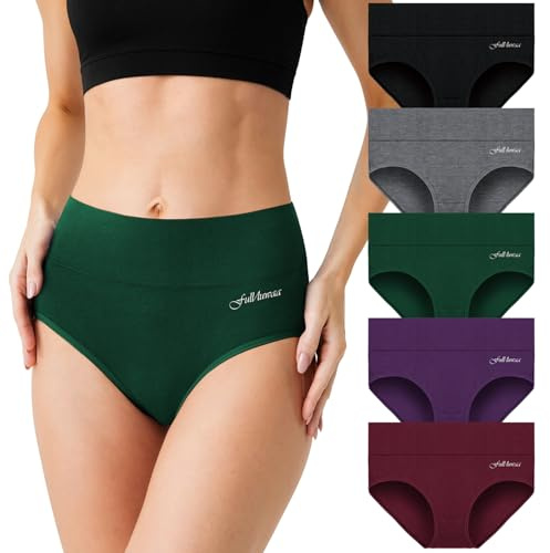 Fullluwaa Unterhosen Damen, 5er Pack Damen Unterwäsche Stretch Baumwolle Hoher Taille, Atmungsaktiv