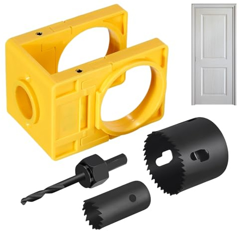 Door Lock Installation Kit, Door Knob Drill Set, Hole Saw Set, Carbon Steel Hand Tools with Guide Template, Door Hole Drilling Tool for 1-3/8 to 1-3/4 Inch Doors