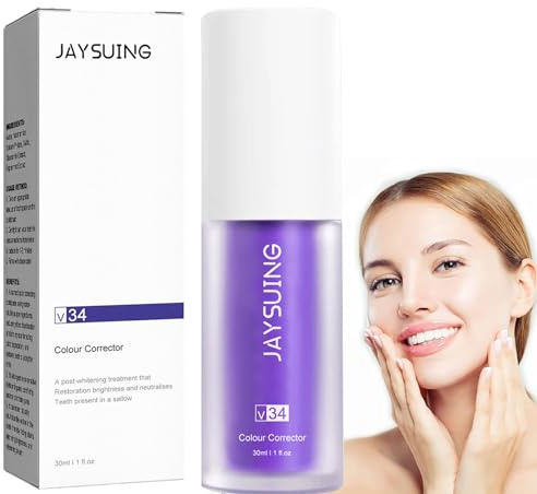 Dentifrice Blanchissant Violet,V34 Color Corrector Serum Inclus Booster de Blanchiment des Dents Blanchiment Dentaire Violettes Dentifrices de Nettoyage Buccal, pour dents sensibles