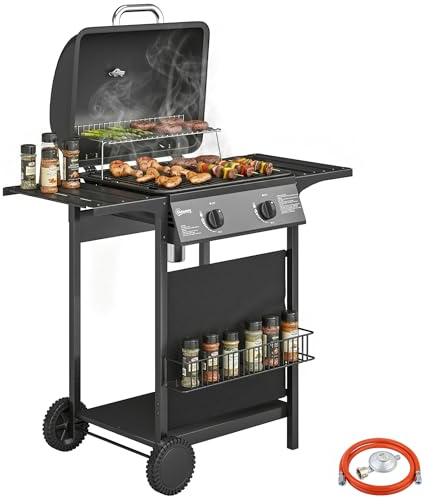 Outsunny Barbecue a Gas con 2 Bruciatori da 5KW Portatile con Griglia