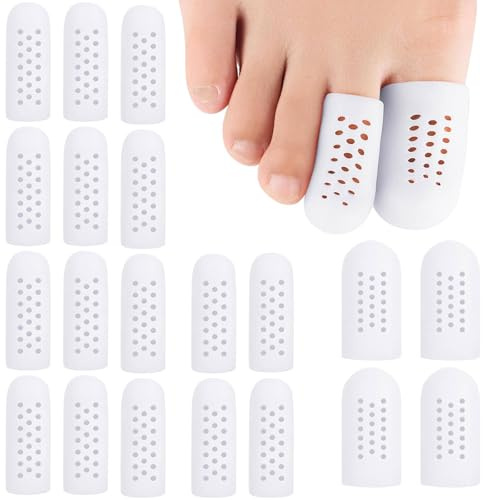 20 Piezas Protector Dedos Pie Silicona Transpirable, Punteras de Gel para Alivio del Dolor de Ampollas y Callos, Protectores de Dedos del Pie con Orificios, 2 Tamaños para Hombres y Mujeres