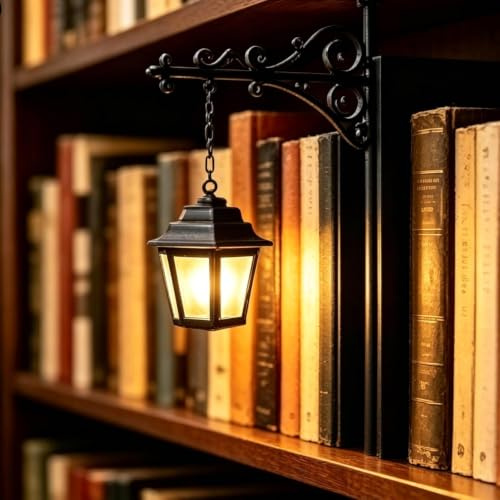 Bookshelf Lamp, Library Lantern-Decorative Bookshelf Lighting, Reading Book Shelf Lights for Bookworms, Antique Led Books Nook Lamp Ornament for Study Reading Corner, Gift for Book Lovers (A)