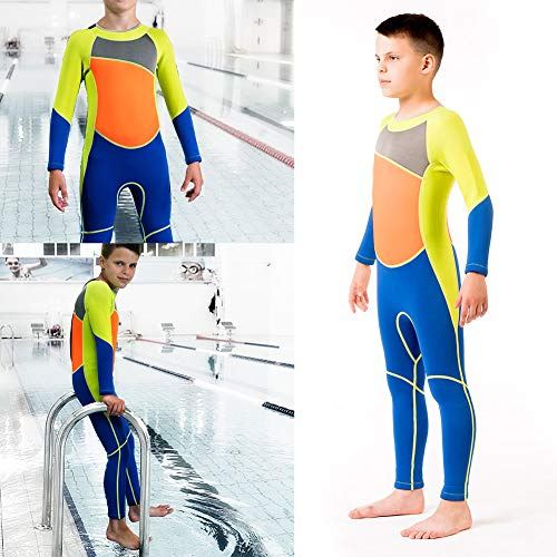 Keenso Combinaison de Plongée Une Pièce en Néoprène pour Enfants, Manches Longues de 2,5 Mm avec Fermeture éclair au Dos, Couverture Complète du Corps pour Garçons, Plongée en Apnée, Surf, Natation,