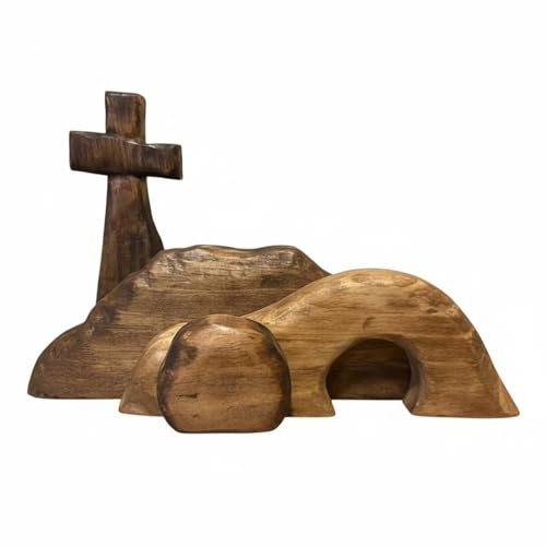 CoudarTitie Escena de Resurrección de Madera Tumba Pesebre de Pascua Conjunto para Mesa Hecho con Minimalista para Recrear el Bíblico y Fomentar la Reflexión, Juego 4 Piezas A