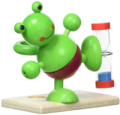 Hess Holzspielzeug 14520 - Zahnputzuhr aus Holz für Kinder, Serie Frosch, inkl. Zahnbürstenhalter und drehbarer Sanduhr, handgefertigt, zur täglichen Nutzung beim Zähneputzen