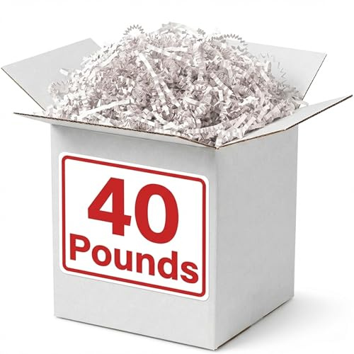 Box USA White Crinkle Paper Filler (40lb) - Shredded Paper for Basket Stuffing, Shipping, Packaging, Confetti, Crafts & Holidays - Crinkle Cut