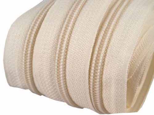 2 m endlos Reißverschluss 5 mm Laufschiene + 5 Zipper Meterware teilbar Farbwahl (creme)
