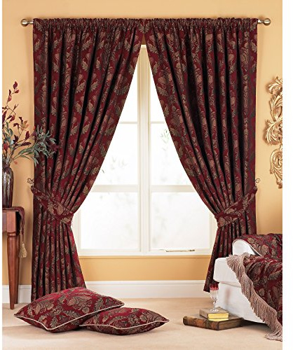 Shiraz Penna veckgardiner (par), vinröda och guld, 100% polyester, 168 x 229 cm